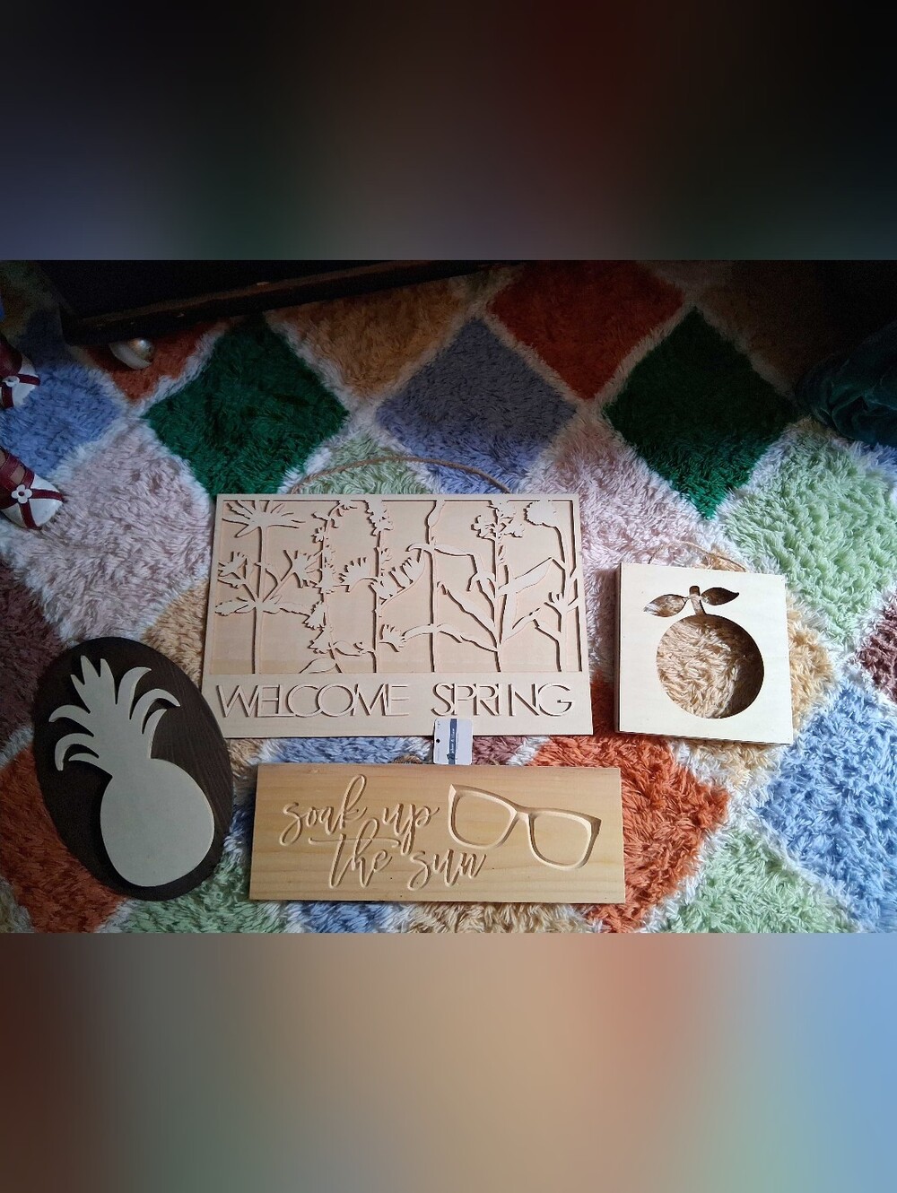 Wooden Spring & Summer Wall Decor Set - Natural Wood